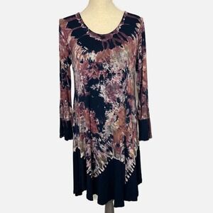 India Boutique Boho‎ Tie Dye Tunic Dress Long Sleeve One Size Blue Purple Hippie